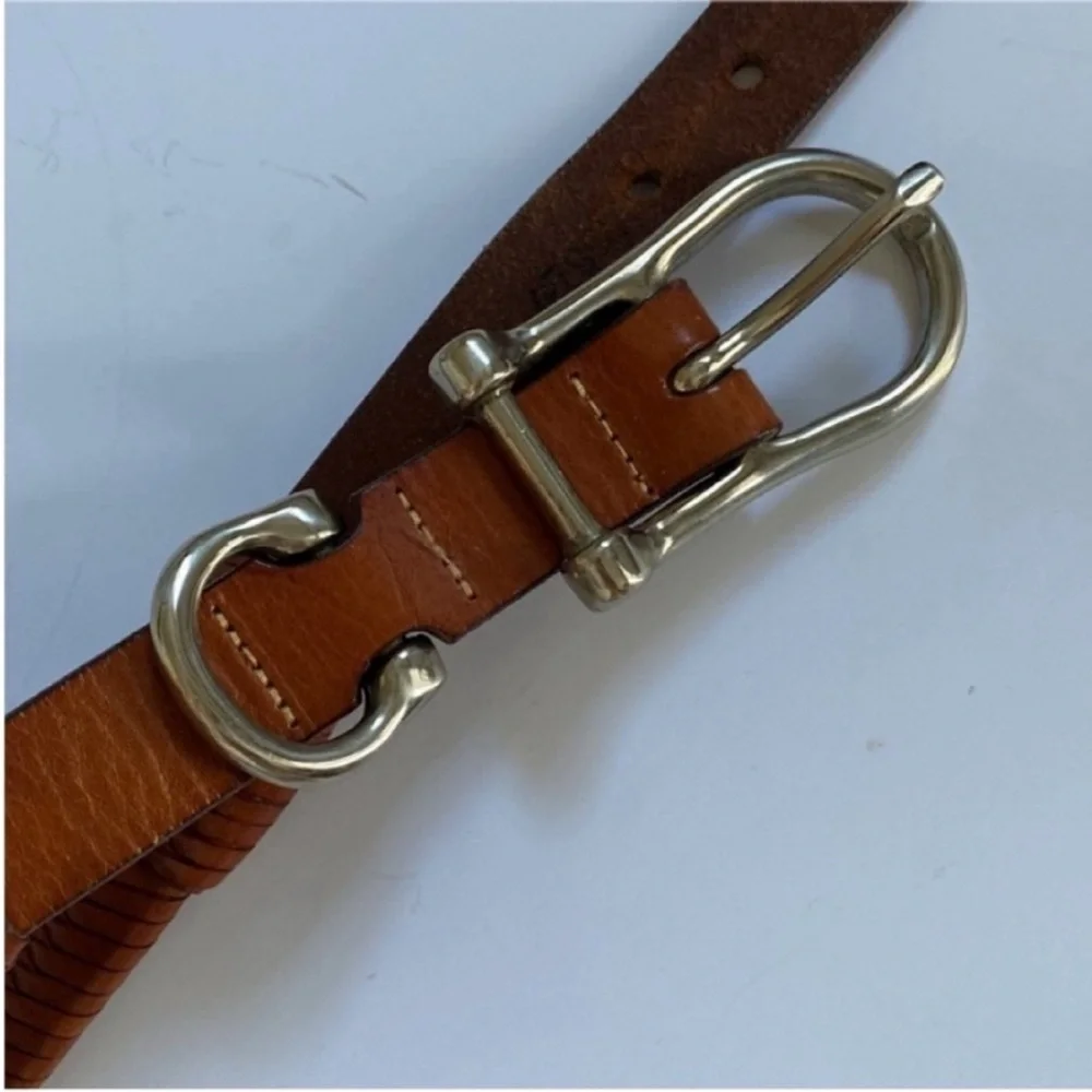 Willis and Geiger Belt Brown Leather Woven Braided Horse Bit Buckle Size 42